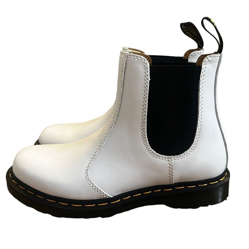 Dr. Marten Womens Yellow Stitch Smooth Leather White Chelsea Boots, Sz 9, NWOB